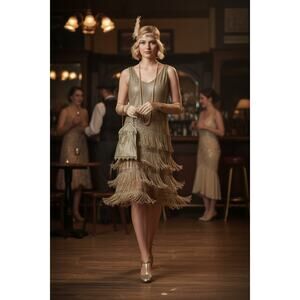 Authentic 1900-1920 Gold Chainmail Type Metal Flapper Handbag Purse Onyx Detail